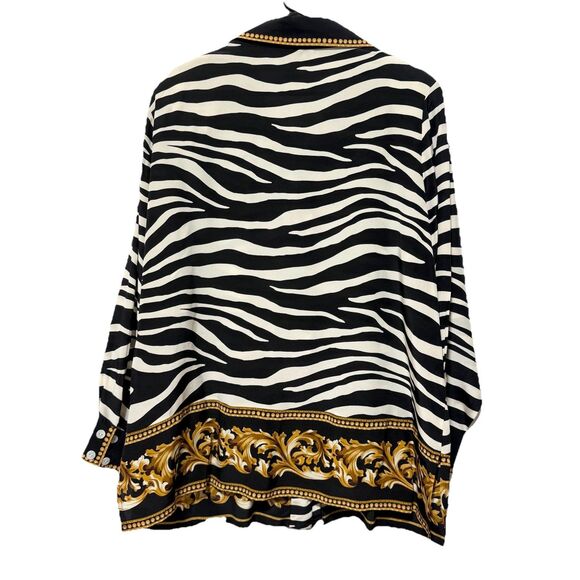 Linea Louis Dell’Olio 1X Silk Zebra Print Gold Trim Button Shirt Long Sleeve Top - Picture 6 of 11